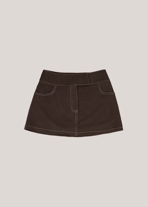 Editorial Denim Skorts in Night Brown