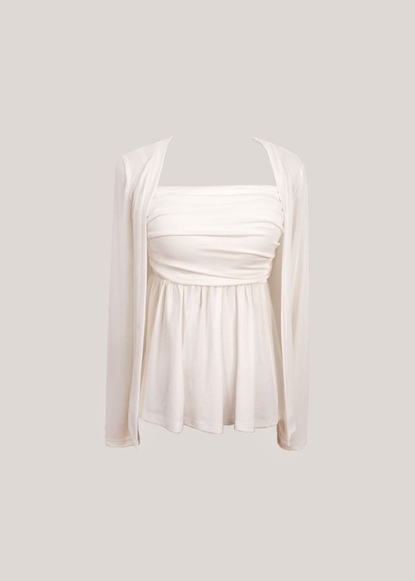 Elora Duo Peplum Top & Cardi Set in White *US*