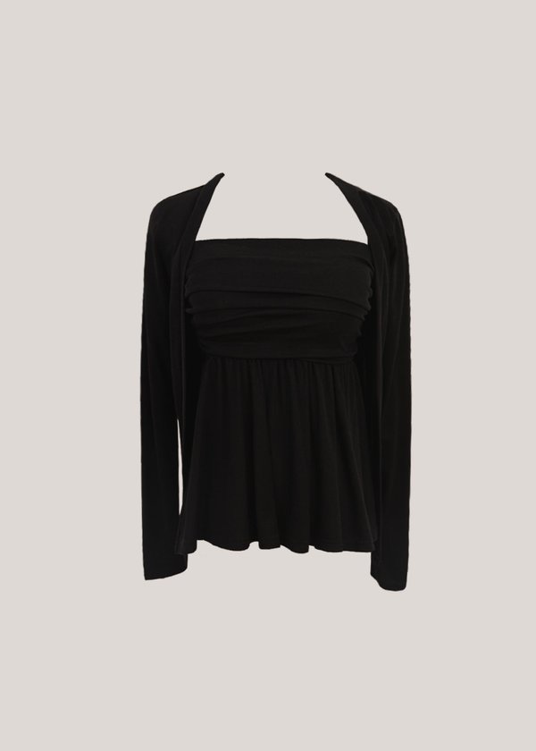Elora Duo Peplum Top & Cardi Set in Black *US*
