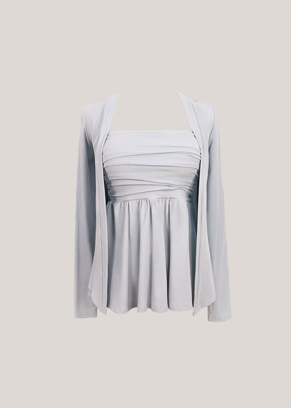 Elora Duo Peplum Top & Cardi Set in Arctic Blue *US*