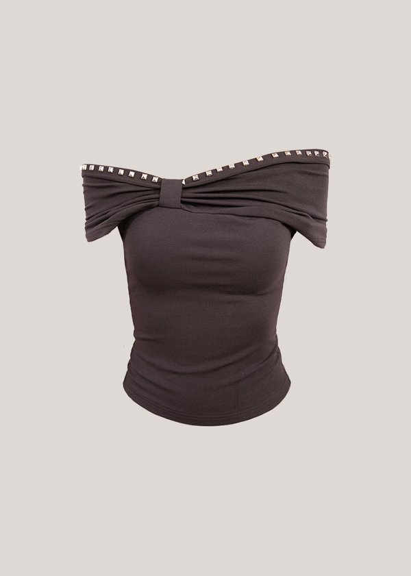 Unfiltered Studded Off Shoulders Top in Gun Metal *US*