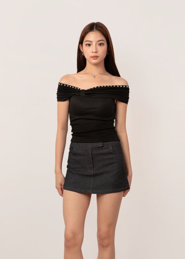 Unfiltered Studded Off Shoulders Top in Black *US*