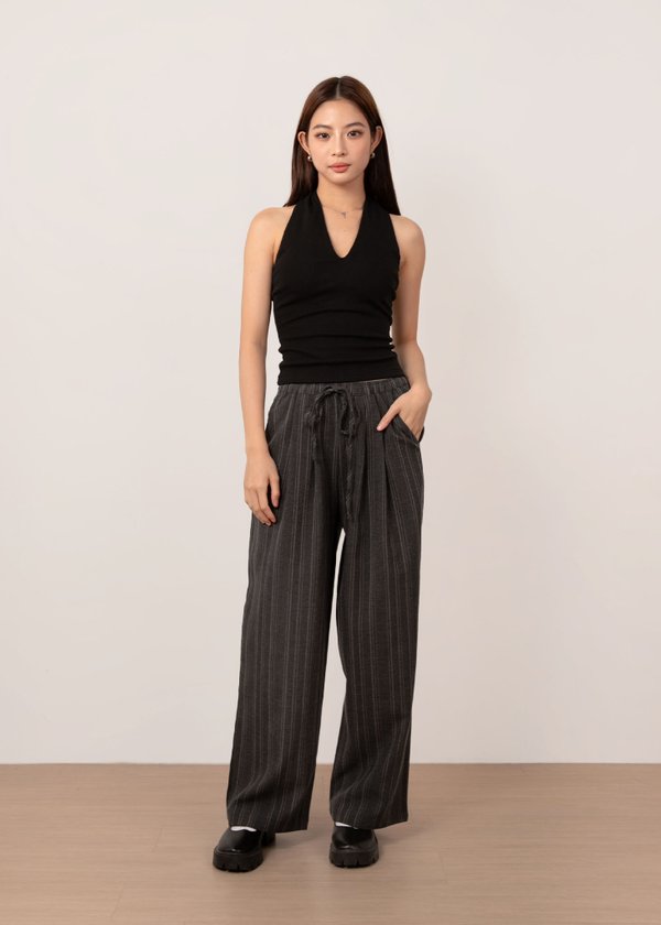On The Highway Stripes Pants in Dark Grey