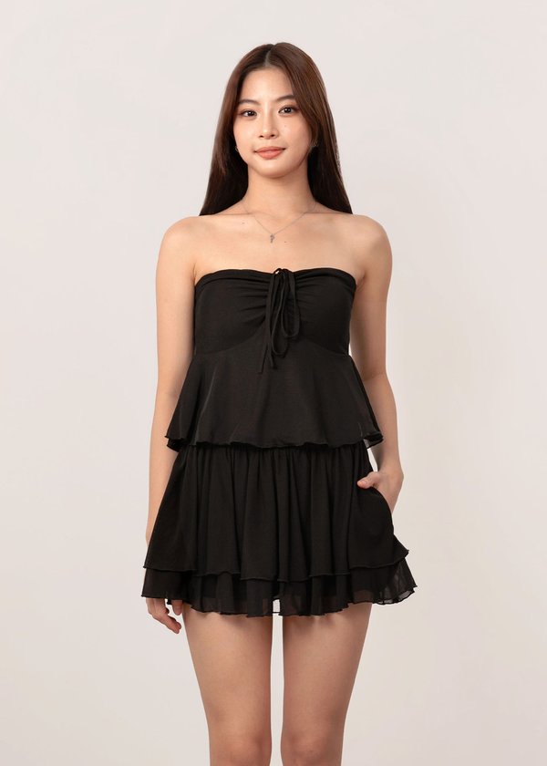 Quiet Glow Mesh Peplum Top in Black