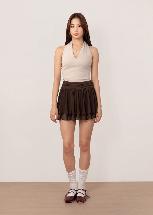 Quiet Glow Mesh Skorts in Espresso Brown