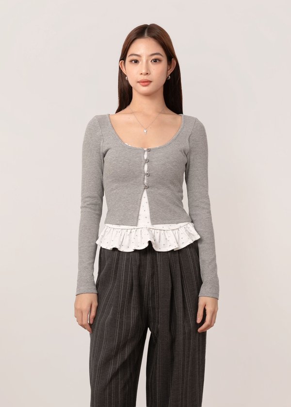 Kaela 2 Piece Cardigan Top in Heather Grey