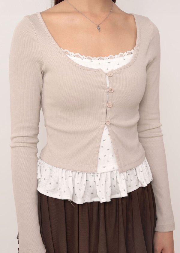 Kaela 2 Piece Cardigan Top in Oat