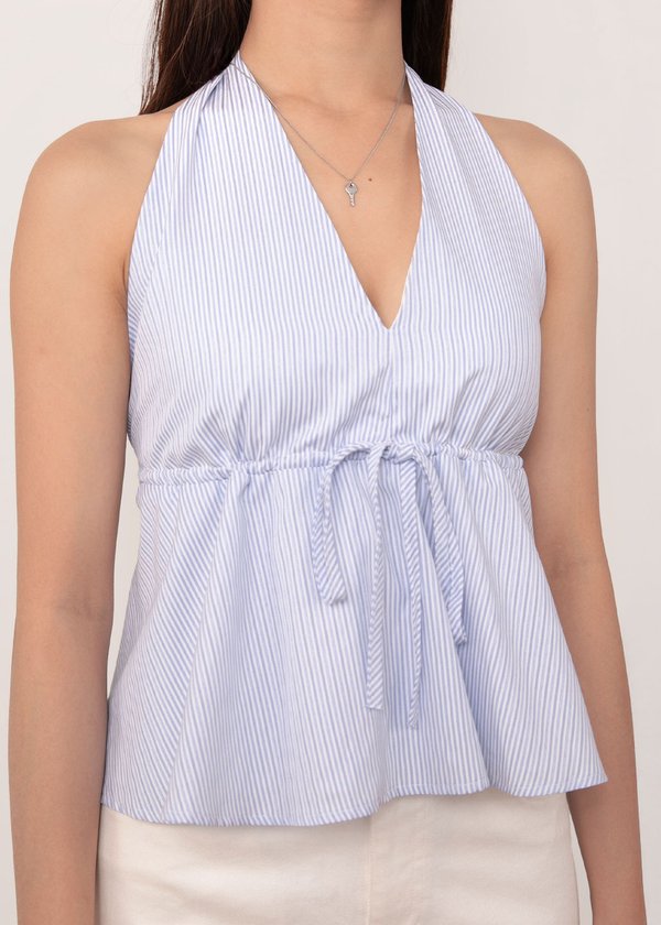 Dandelion Halter Babydoll Top in Blue Stripes