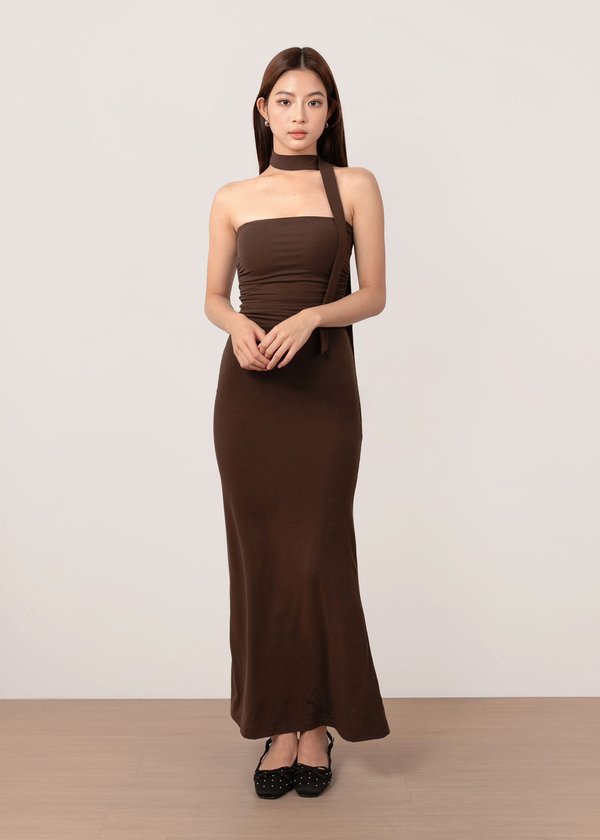 Ultra Soft Ruched Maxi Dress in Mocha Brown *US*