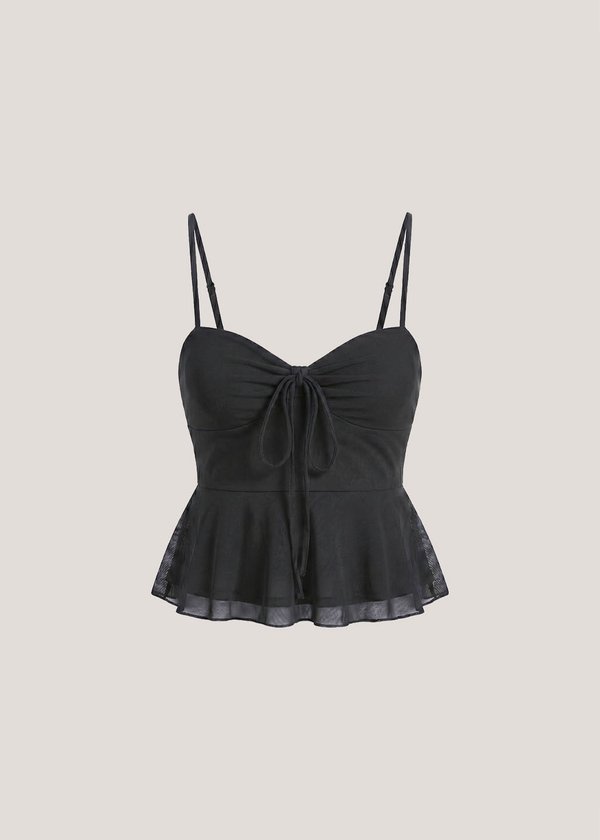 Quiet Glow Mesh Peplum Top in Black