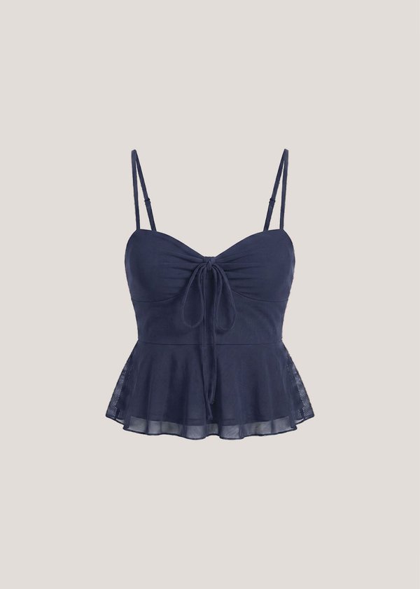 Quiet Glow Mesh Peplum Top in Navy