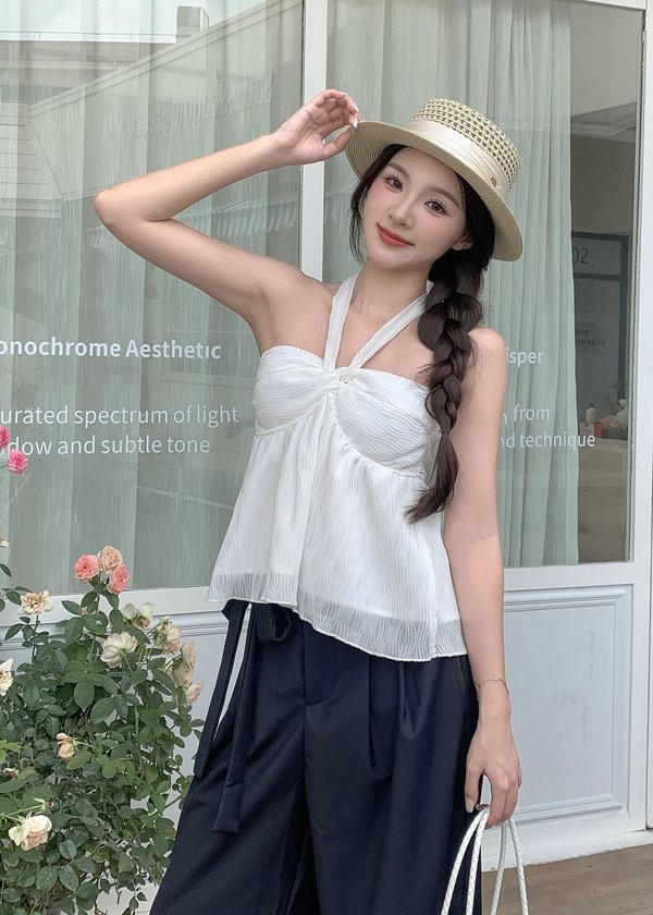 Love Note Halter Textured Top in White