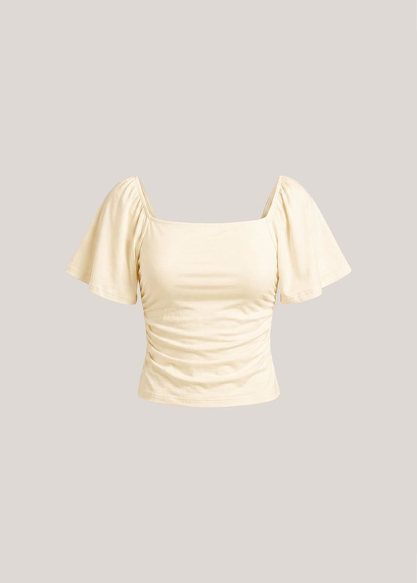 Willow Flutter Sleeve Ruched Top in Buttermilk *US*