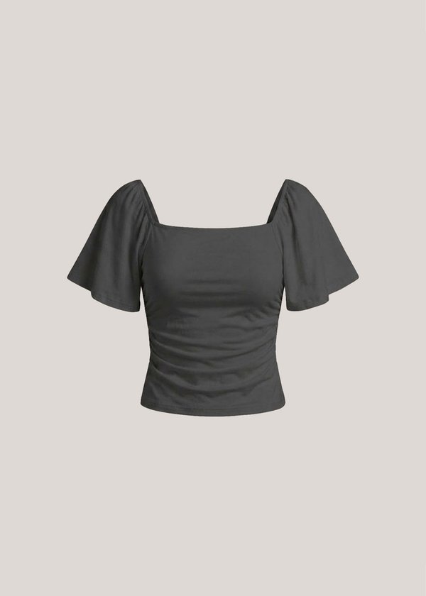 Willow Flutter Sleeve Ruched Top in Charcoal Grey *US*
