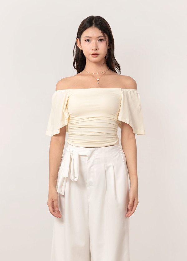 Willow Flutter Sleeve Ruched Top in Buttermilk *US*