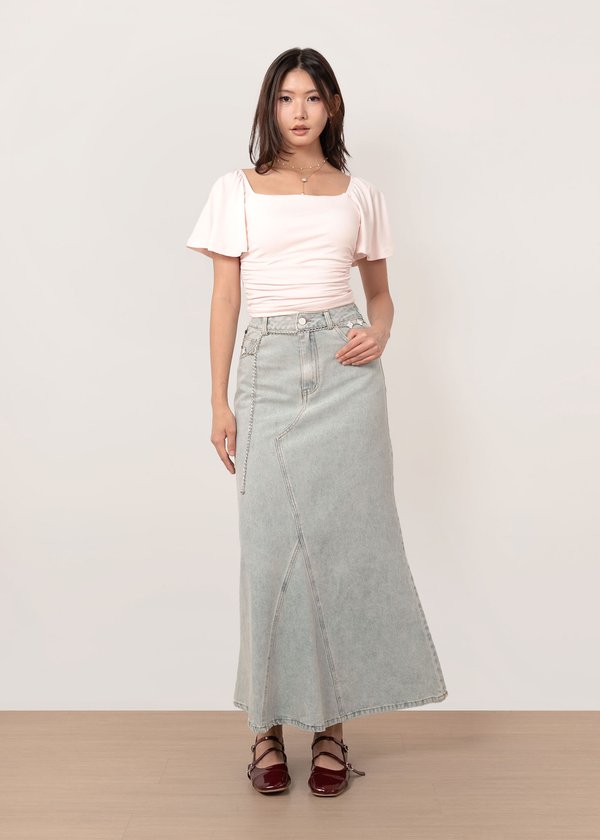Bluebell Denim Mermaid Skirt in Acid Light Wash