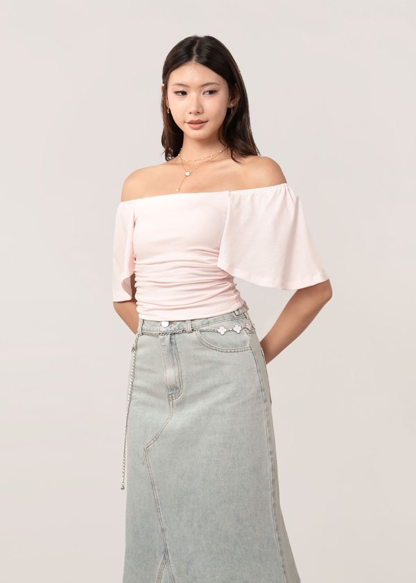Willow Flutter Sleeve Ruched Top in Snow Pink *US*