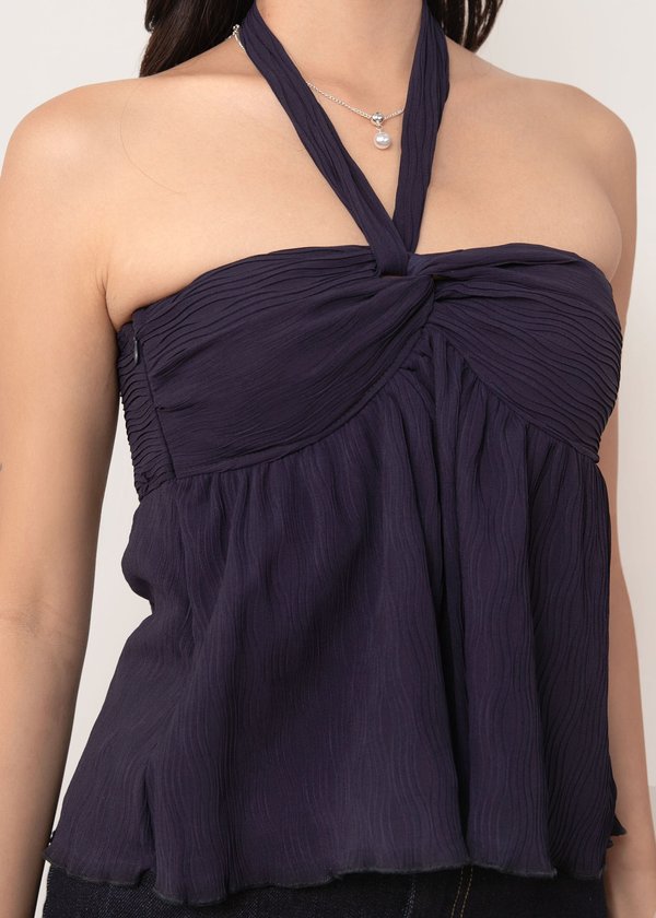 Love Note Halter Textured Top in Navy