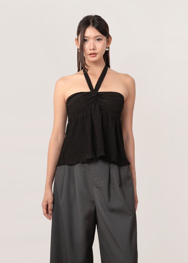 Love Note Halter Textured Top in Black