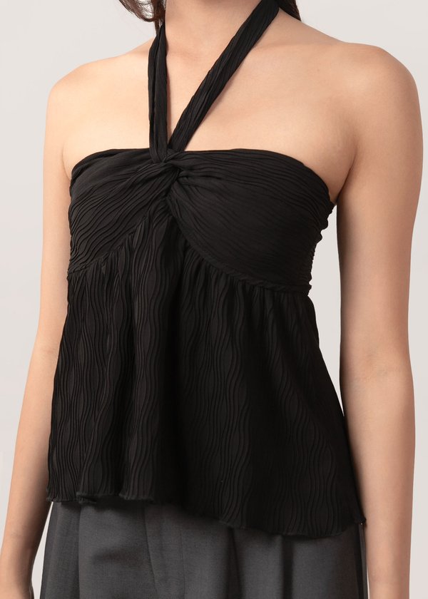 Love Note Halter Textured Top in Black