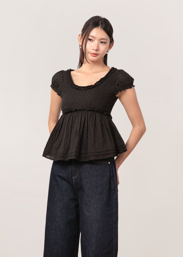 Baby's Breath Babydoll Top in Black
