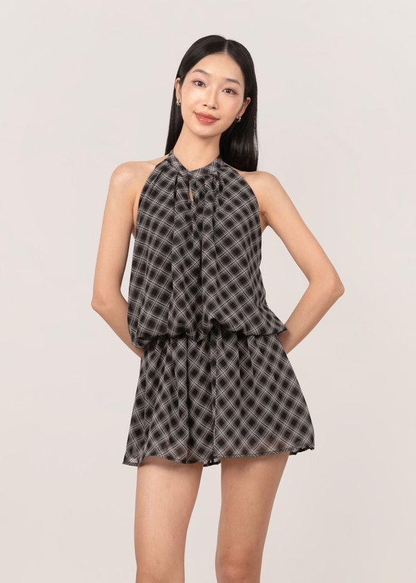 Flueris Romper in Smoked Charcoal Plaids