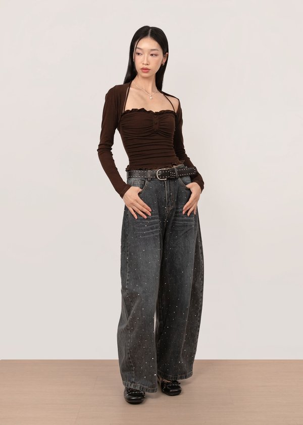 Quinn Rhinestone Barrel Jeans in Dark Wash
