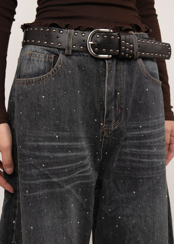 Quinn Rhinestone Barrel Jeans in Dark Wash
