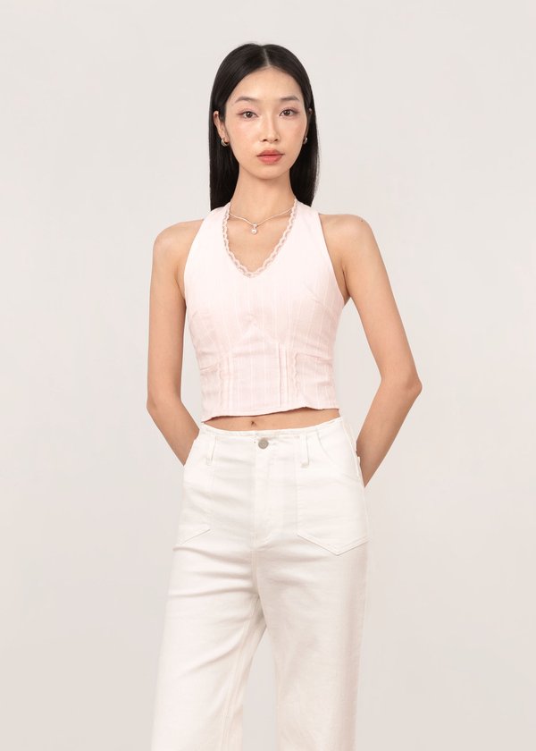 Estella Lace Halter Top in Ballet Pink