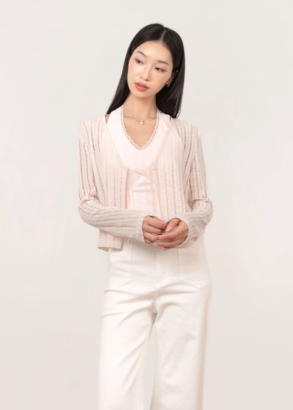 Zaria Lace Sheer Cardigan in Blush Veil