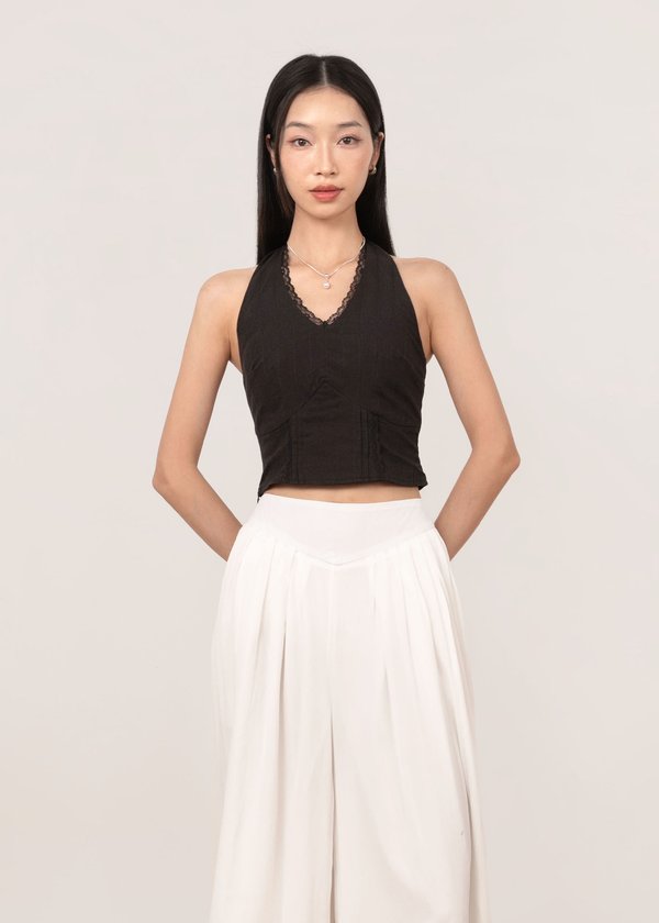 Estella Lace Halter Top in Black