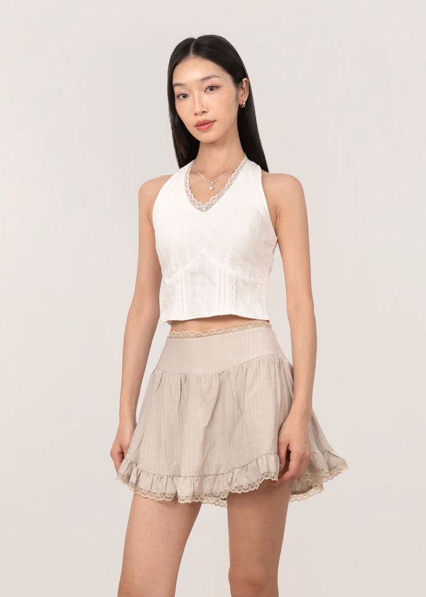 Estella Lace Halter Top in White