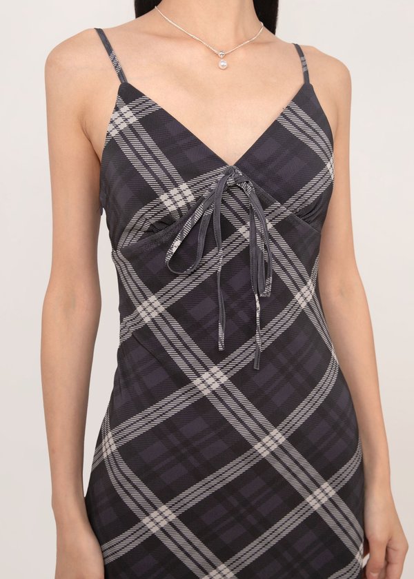 Brigitte Plaids Midi Dress in Midnight Ivory