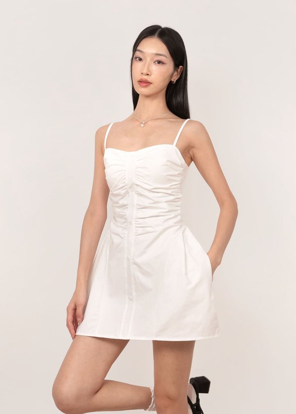 Darling Ruched Romper in White