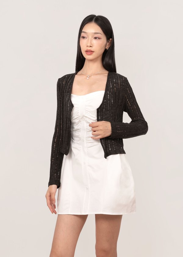 Zaria Lace Sheer Cardigan in Black