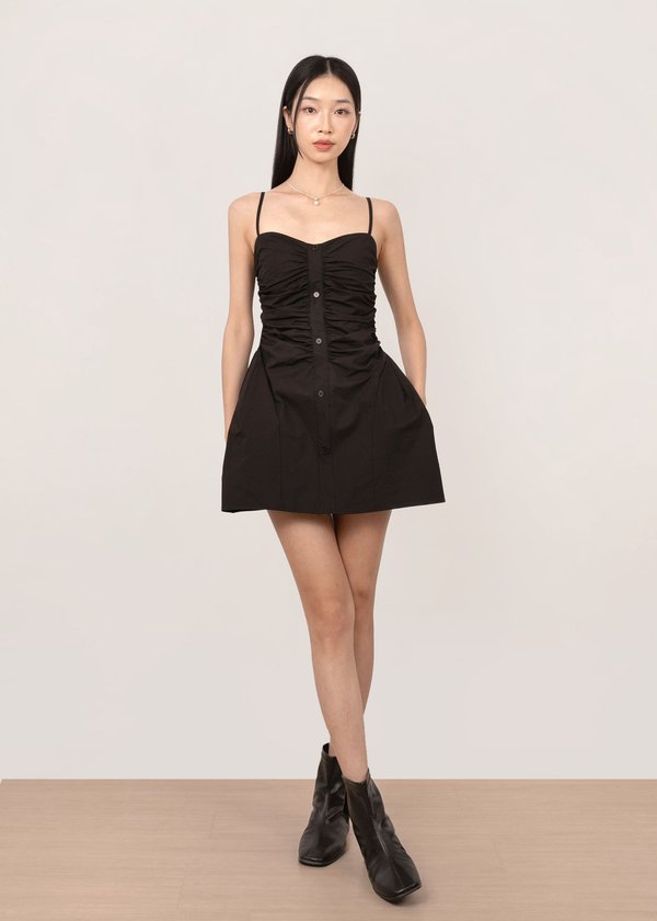 Darling Ruched Romper in Black