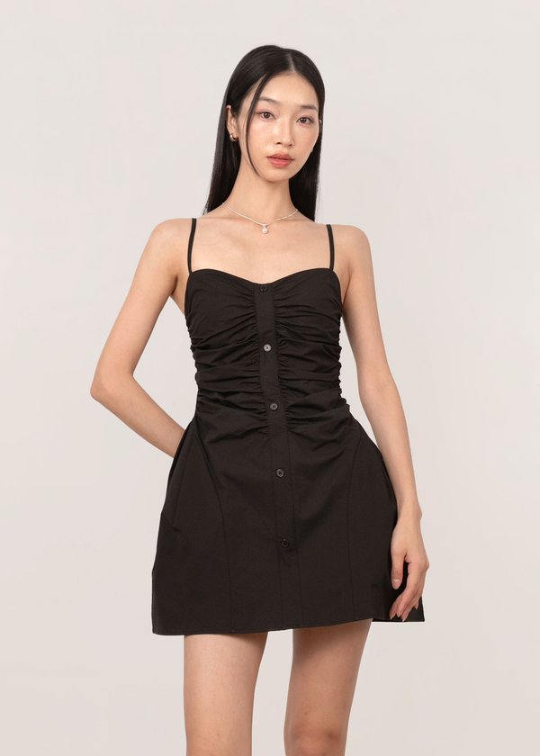 Darling Ruched Romper in Black