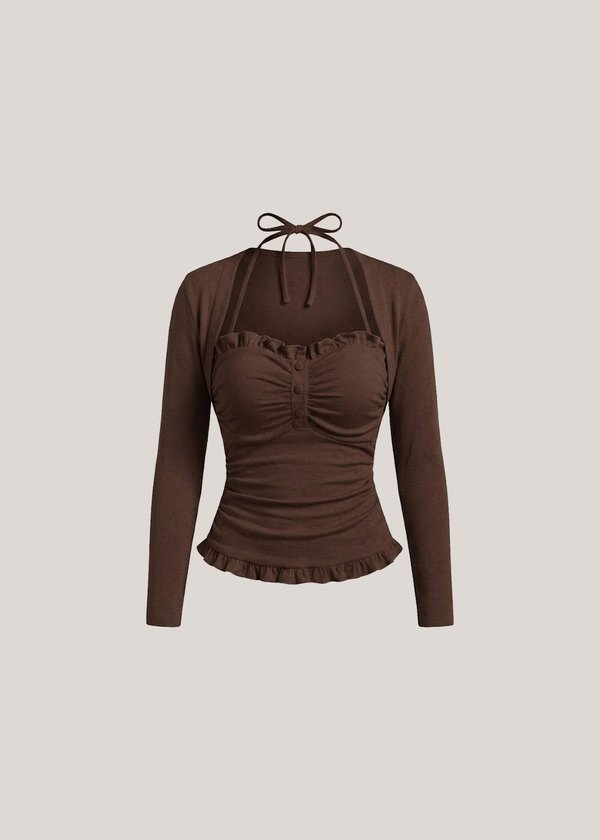 Solene Top & Bolero Set in Mocha Brown
