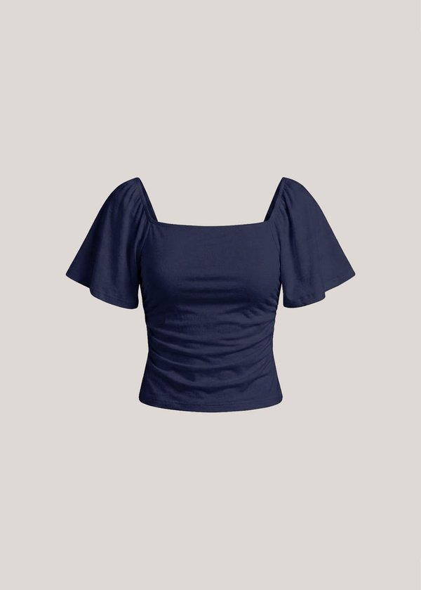 Willow Flutter Sleeve Ruched Top in Navy *US*
