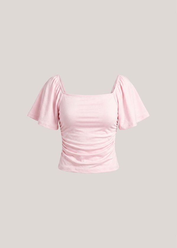 Willow Flutter Sleeve Ruched Top in Snow Pink *US*