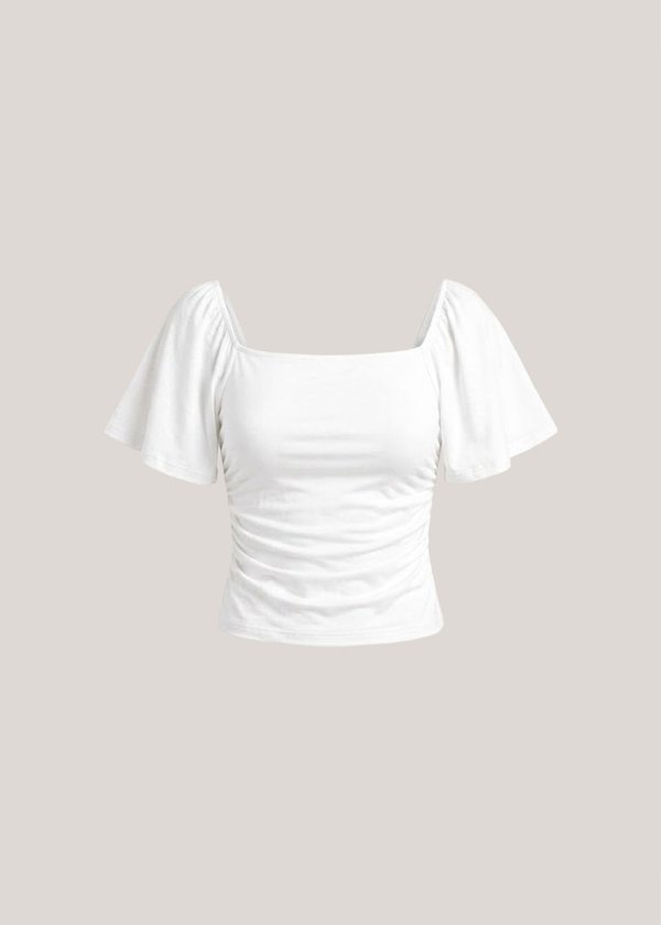 Willow Flutter Sleeve Ruched Top in White *US*