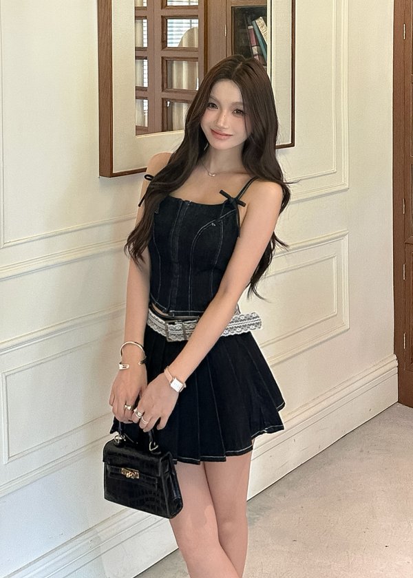 Main Character Denim Corset Top in Midnight