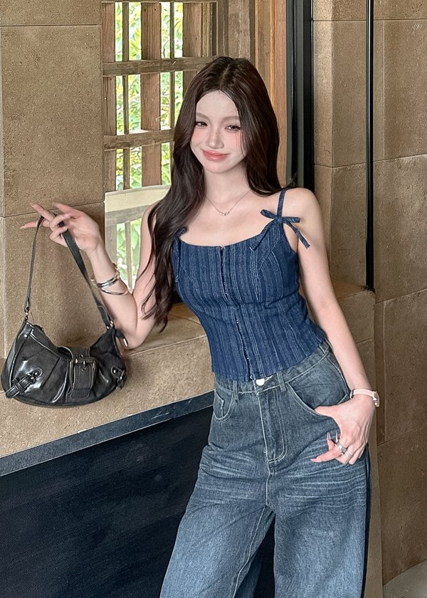 Main Character Denim Corset Top in Deep Indigo