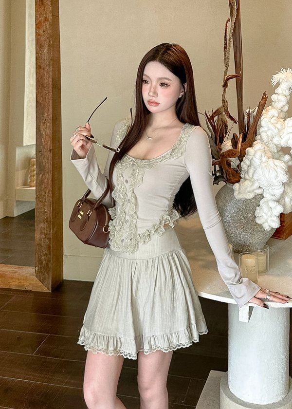 Vienna Ruffles Corset Long Sleeve Top in Oat *US*