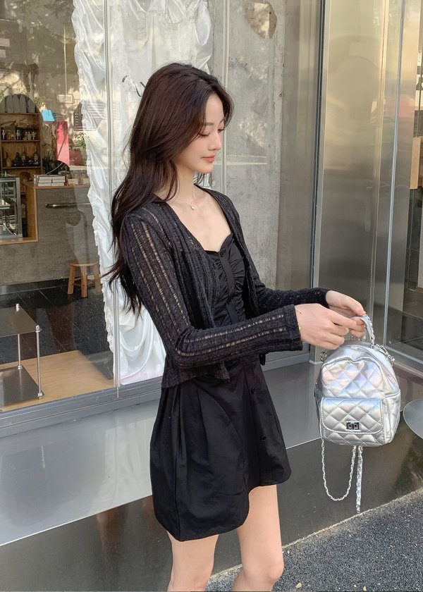 Zaria Lace Sheer Cardigan in Black