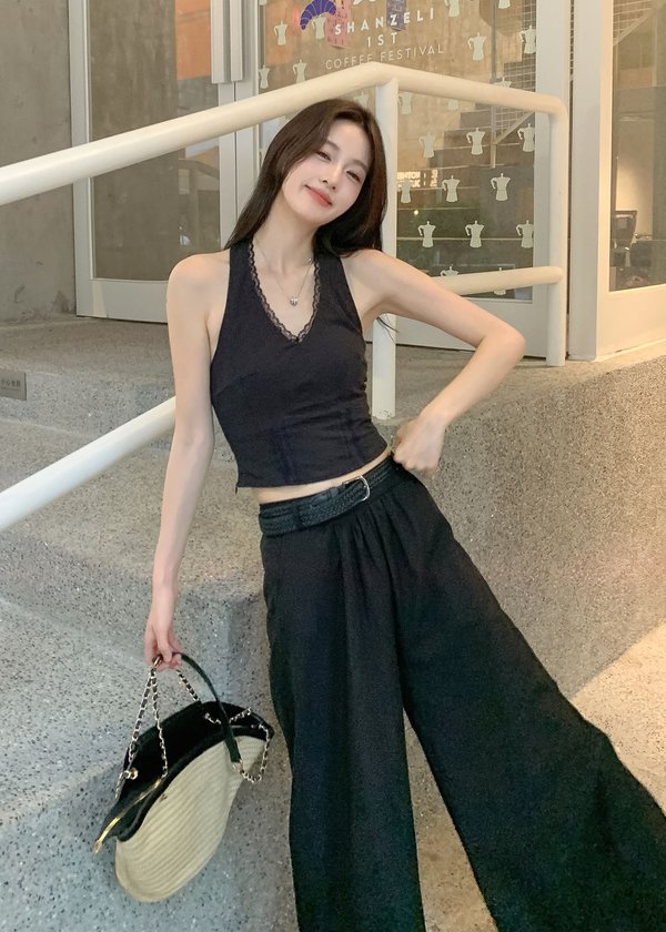 Estella Lace Halter Top in Black