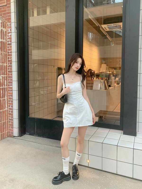 Darling Ruched Romper in White