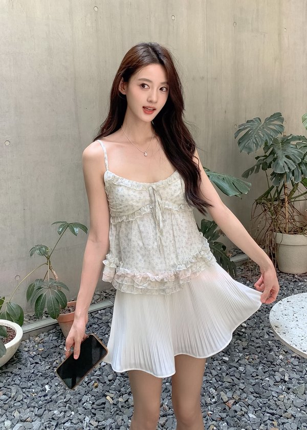 Fairytale Floral Babydoll Top in Soft Blue Ivory