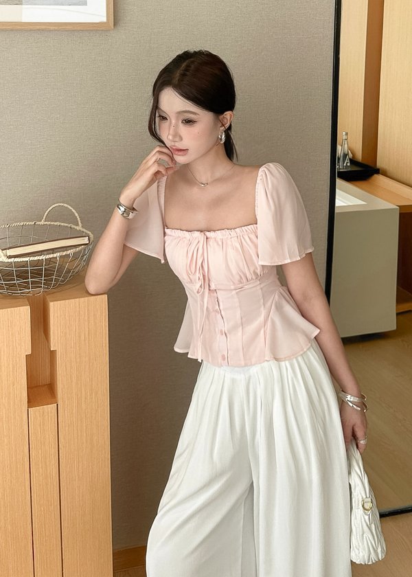 Cosette Flutter Sleeve Top in Soft Pink