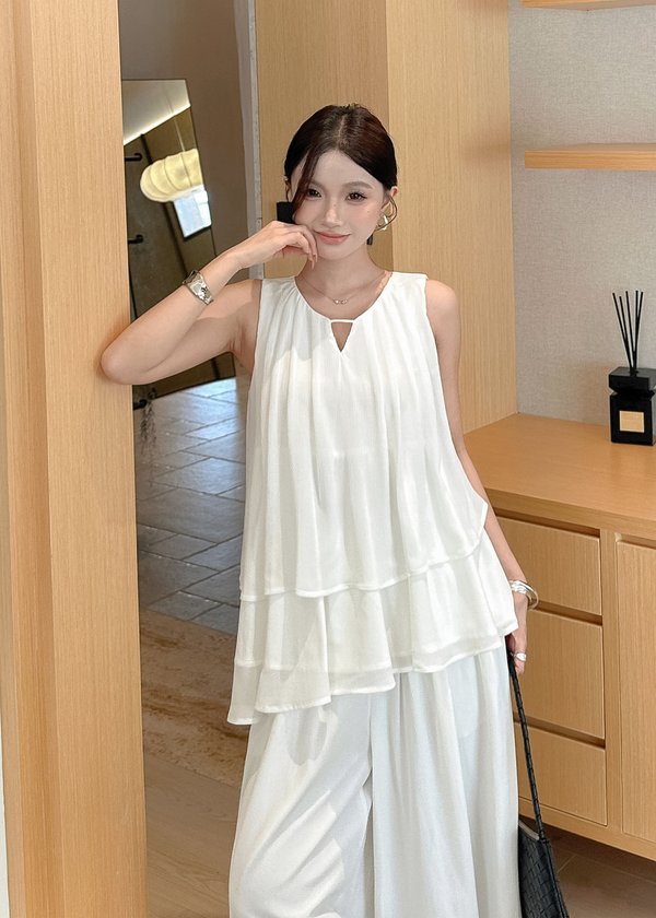 Lucienne Flowy Chiffon Top in White